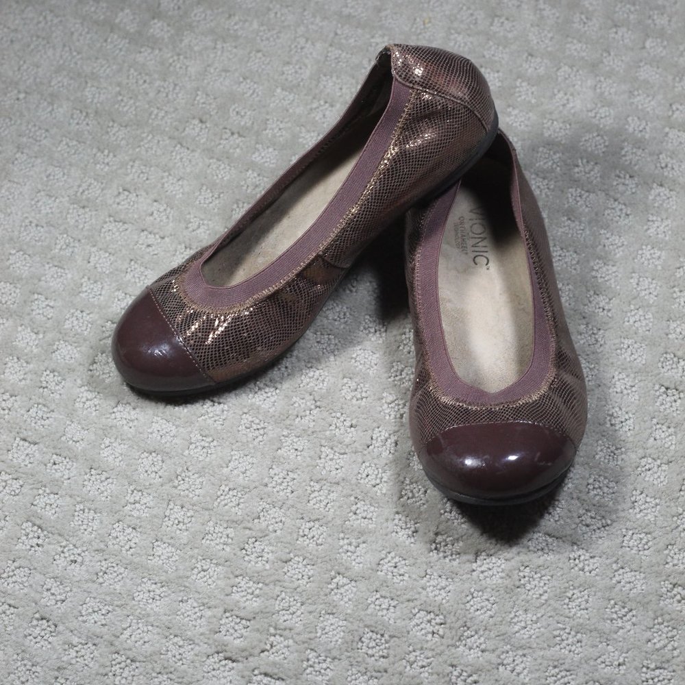 Vionic Allora Size 7.5 Brown Elatic Opening Ballet Flats